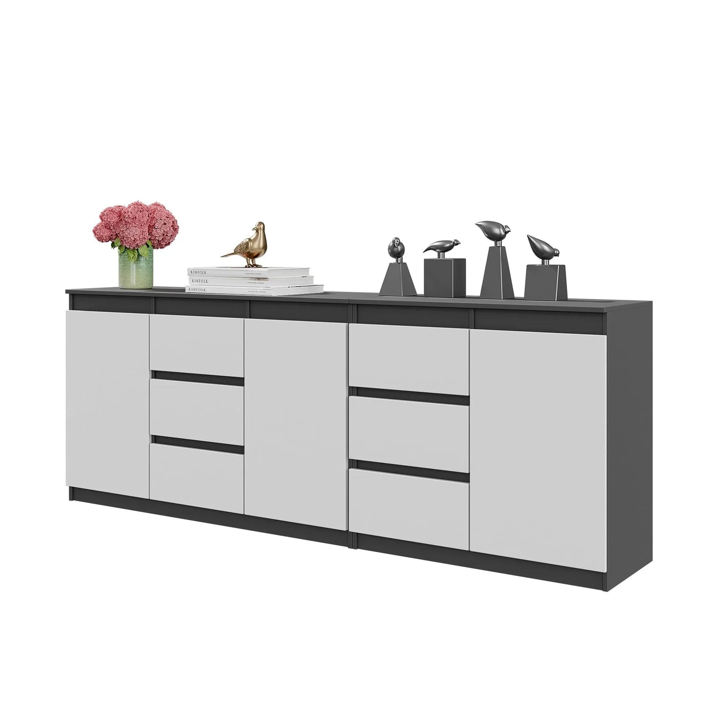 MIKEL - Kommode mit 6 Schubladen und 3 Türen - Schlafzimmer Kommode Aufbewahrungsschrank Sideboard - Anthrazit / Weiß Matt H75cm B200cm T35cm – Furnica
