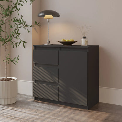 MIKEL - Kommode / Sideboard mit 3 Schubladen und 1 Tür - Anthrazit Grau H75cm B80cm T35cm – Furnica