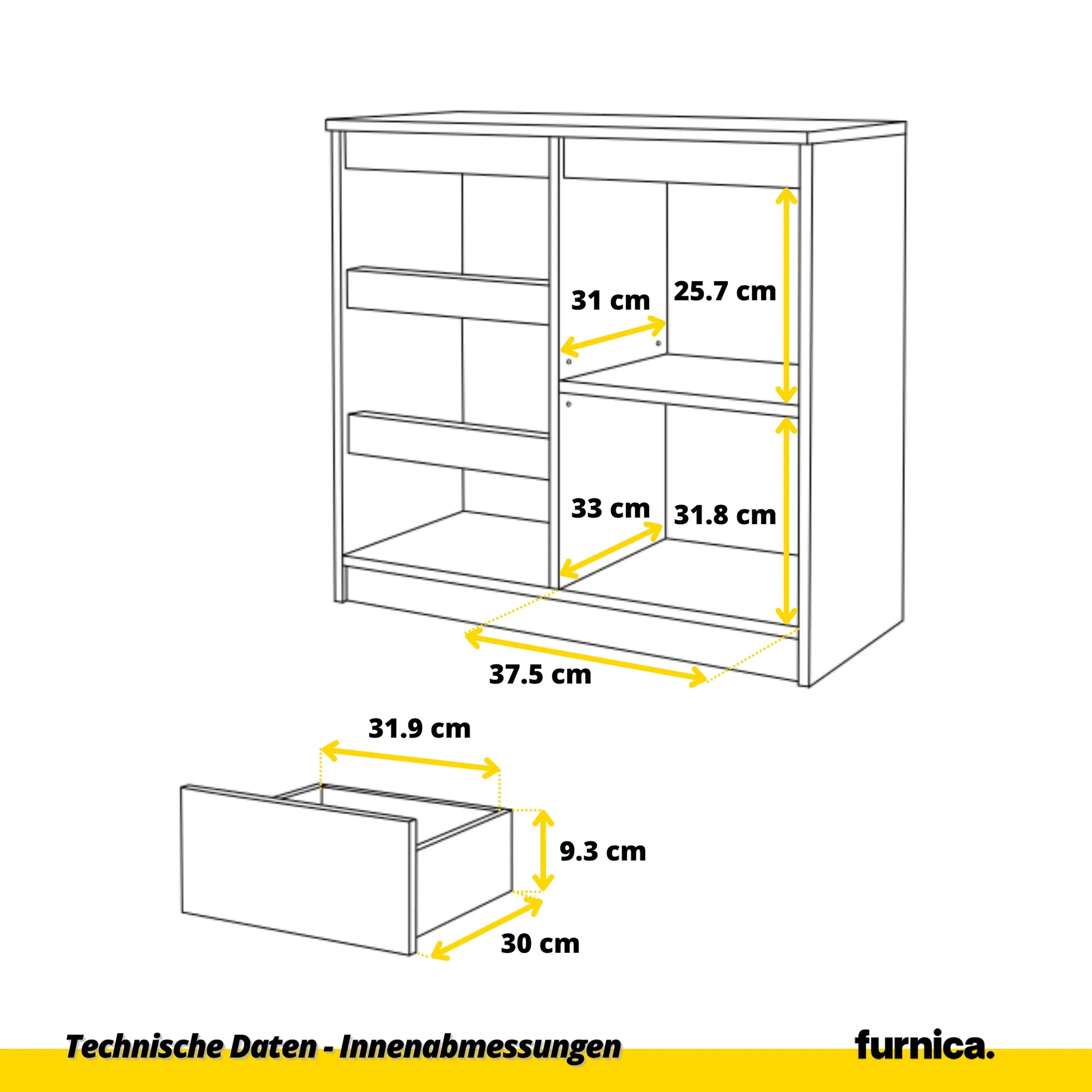 MIKEL - Kommode / Sideboard mit 3 Schubladen und 1 Tür - Anthrazit Grau H75cm B80cm T35cm – Furnica