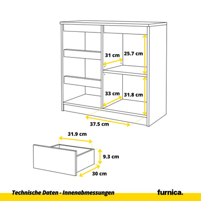 MIKEL - Kommode / Sideboard mit 3 Schubladen und 1 Tür - Anthrazit Grau H75cm B80cm T35cm – Furnica