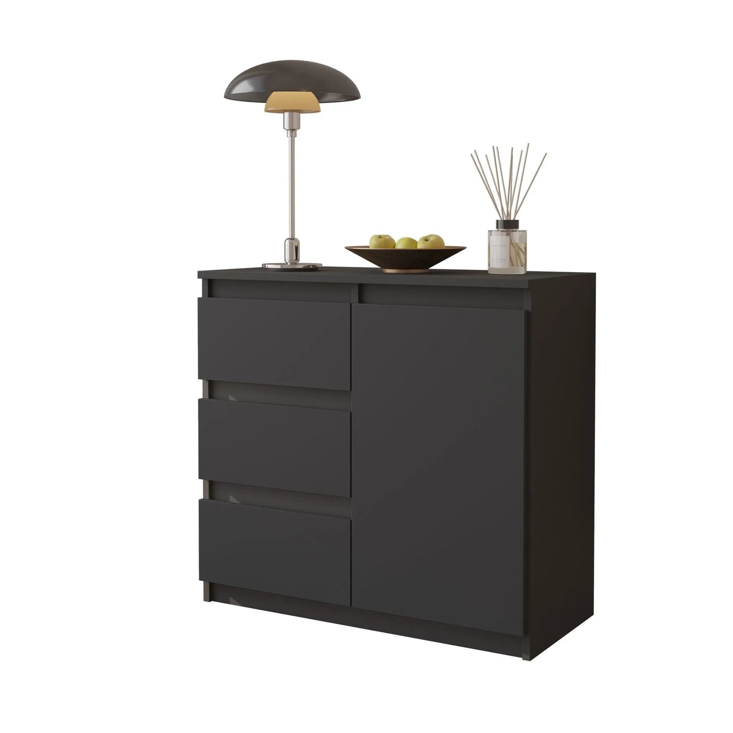 MIKEL - Kommode / Sideboard mit 3 Schubladen und 1 Tür - Anthrazit Grau H75cm B80cm T35cm – Furnica