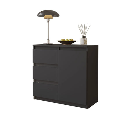 MIKEL - Kommode / Sideboard mit 3 Schubladen und 1 Tür - Anthrazit Grau H75cm B80cm T35cm – Furnica
