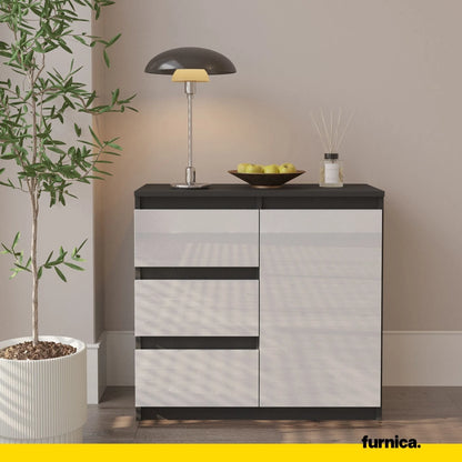 MIKEL - Kommode / Sideboard mit 3 Schubladen und 1 Tür - Anthrazit Grau / Weiß Gloss H75cm B80cm T35cm – Furnica