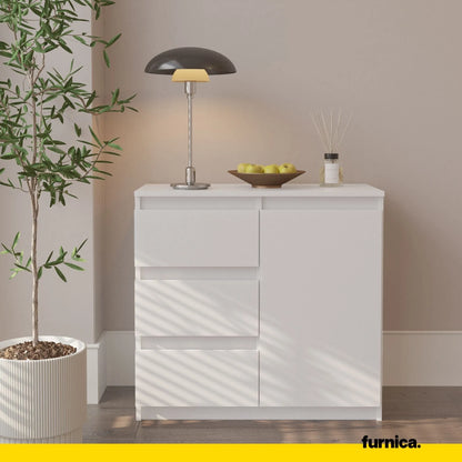 MIKEL - Kommode / Sideboard mit 3 Schubladen und 1 Tür - Weiß Matt H75cm B80cm T35cm – Furnica