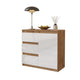 MIKEL - Kommode / Sideboard mit 3 Schubladen und 1 Tür - Wotan Eiche / Weiß Gloss H75cm B80cm T35cm – Furnica