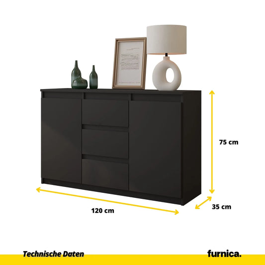 MIKEL - Kommode / Sideboard mit 3 Schubladen und 2 Türen - Anthrazit Grau H75cm B120cm T35cm – Furnica