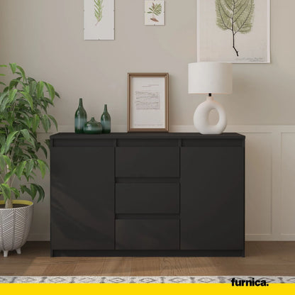 MIKEL - Kommode / Sideboard mit 3 Schubladen und 2 Türen - Anthrazit Grau H75cm B120cm T35cm – Furnica