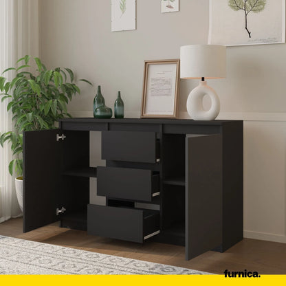 MIKEL - Kommode / Sideboard mit 3 Schubladen und 2 Türen - Anthrazit Grau H75cm B120cm T35cm – Furnica