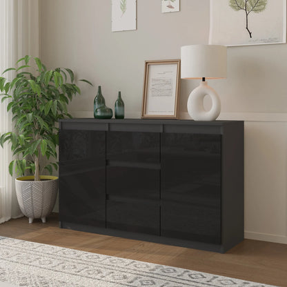 MIKEL - Kommode / Sideboard mit 3 Schubladen und 2 Türen - Anthrazit Grau / Schwarz Gloss H75cm B120cm T35cm – Furnica