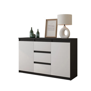 MIKEL - Kommode / Sideboard mit 3 Schubladen und 2 Türen - Anthrazit Grau / Weiß Matt H75cm B120cm T35cm