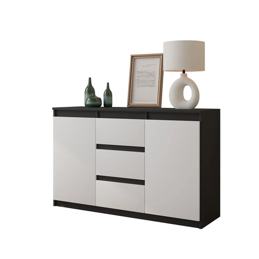 MIKEL - Kommode / Sideboard mit 3 Schubladen und 2 Türen - Anthrazit Grau / Weiß Matt H75cm B120cm T35cm – Furnica