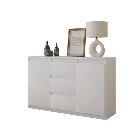 MIKEL - Kommode / Sideboard mit 3 Schubladen und 2 Türen - Weiß Matt H75cm B120cm T35cm – Furnica
