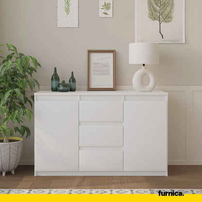 MIKEL - Kommode / Sideboard mit 3 Schubladen und 2 Türen - Weiß Matt H75cm B120cm T35cm – Furnica