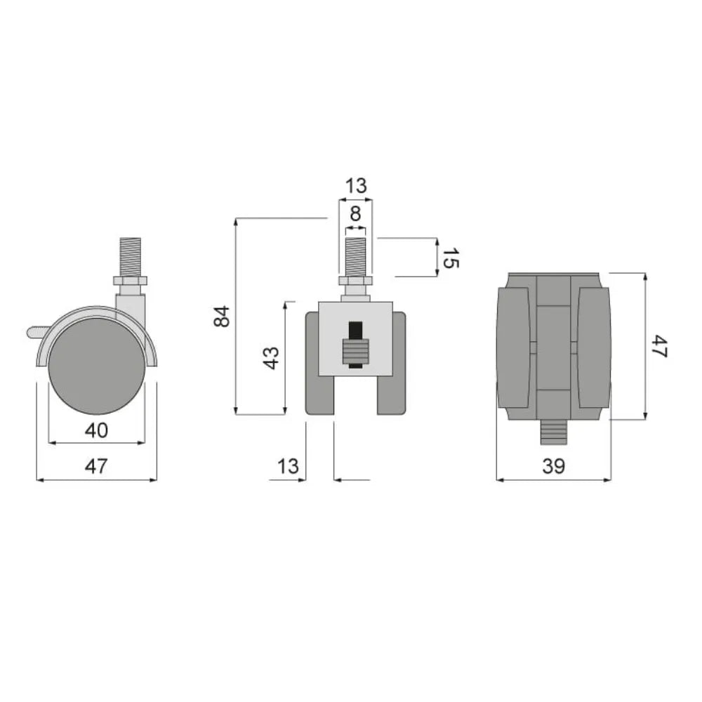 Möbel-Kunststoff-Drehrad mit Gewinde 8mm mit Bremse - Ø40mm – Furnica