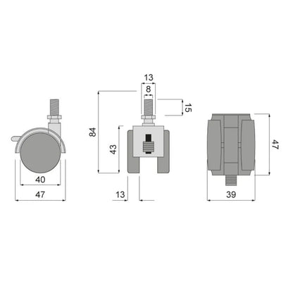 Möbel-Kunststoff-Drehrad mit Gewinde 8mm mit Bremse - Ø40mm – Furnica