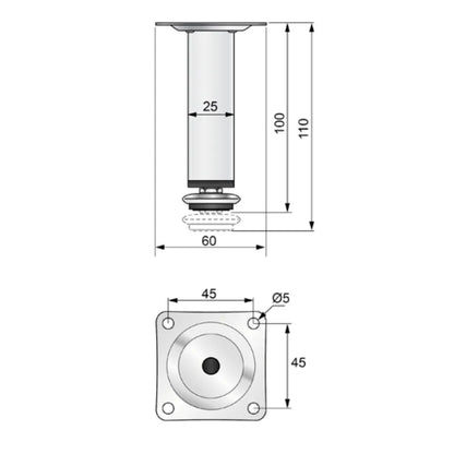 Möbelfüße Quadratisch 25x25mm - 100mm Chrom – Furnica