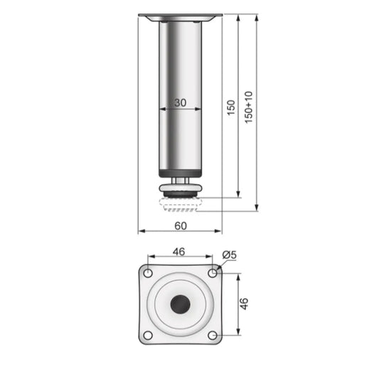 Möbelfüße Verstellbar 150mm - Chrom – Furnica