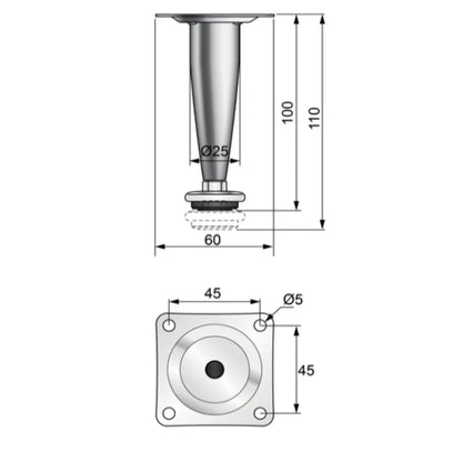 Möbelfüße Verstellbar Kegelförmig 100mm - Chrom – Furnica
