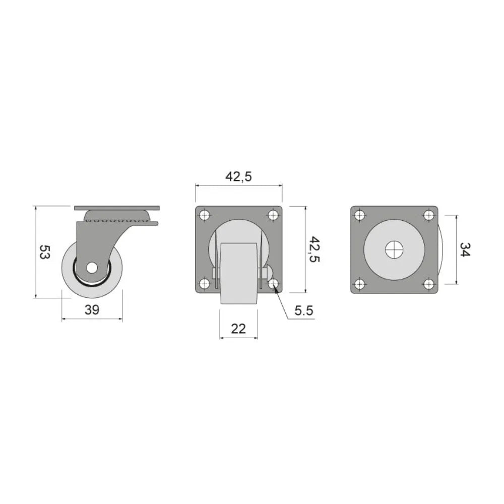 Möbelgummi-Rolle mit Lager Ø39mm – Furnica