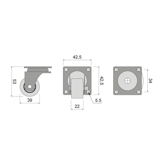 Möbelgummi-Rolle mit Lager Ø39mm – Furnica