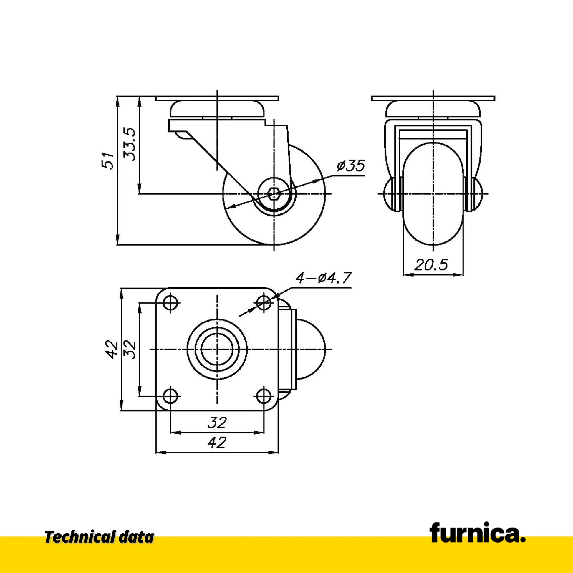 Möbelrad mit Platte - transparent - Chrom - Ø3,5cm – Furnica