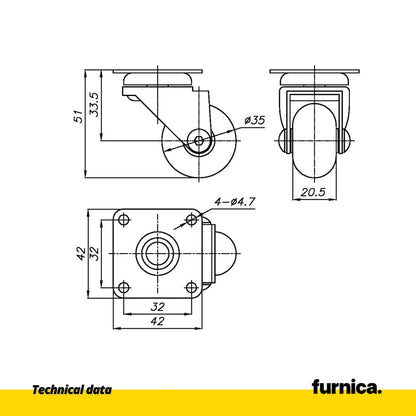 Möbelrad mit Platte - transparent - Chrom - Ø3,5cm – Furnica