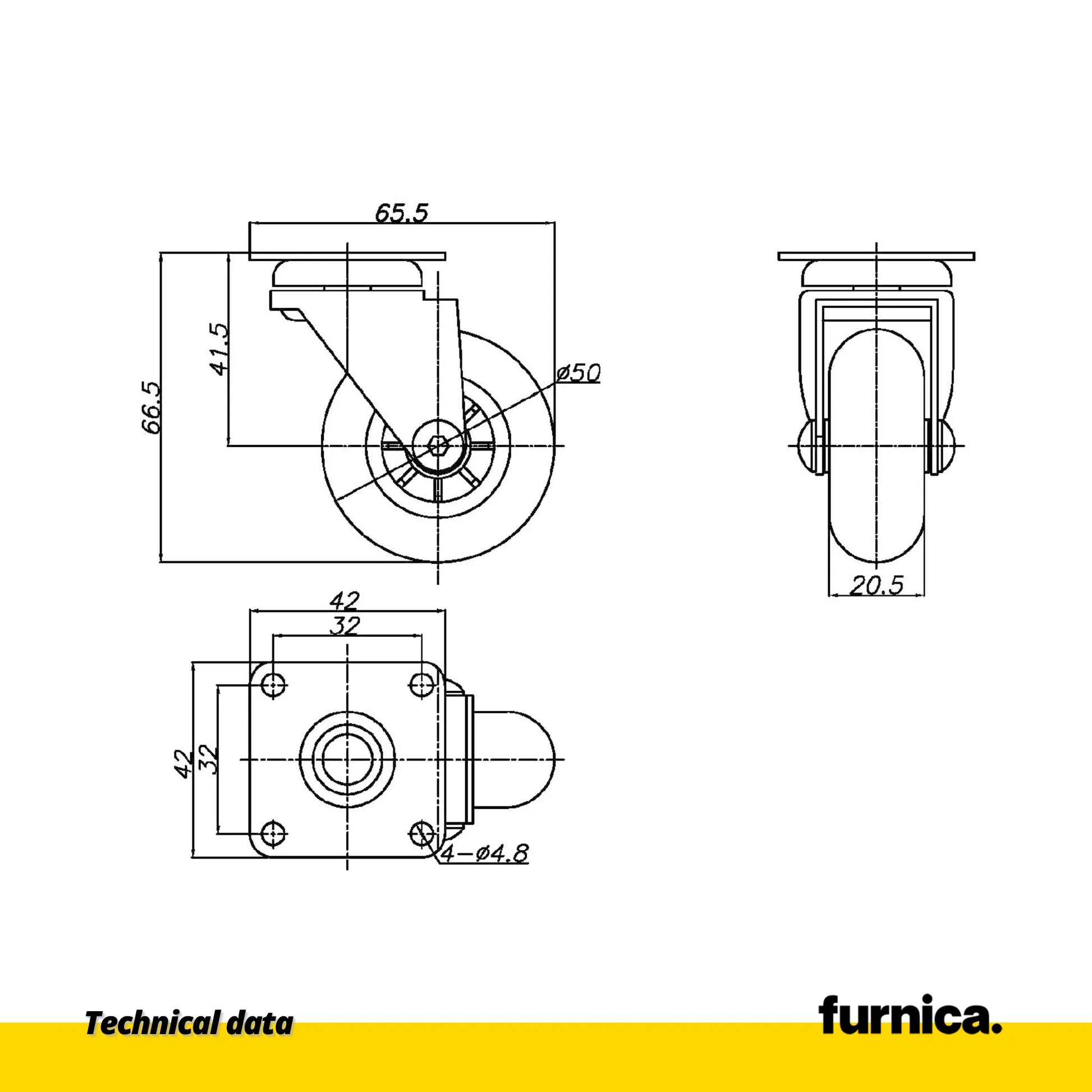 Möbelrad mit Platte - transparent - Chrom - Ø5,0cm – Furnica
