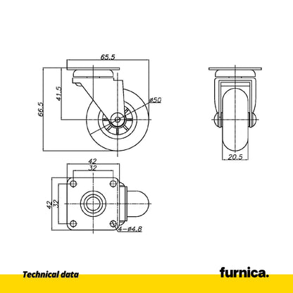 Möbelrad mit Platte - transparent - Chrom - Ø5,0cm – Furnica