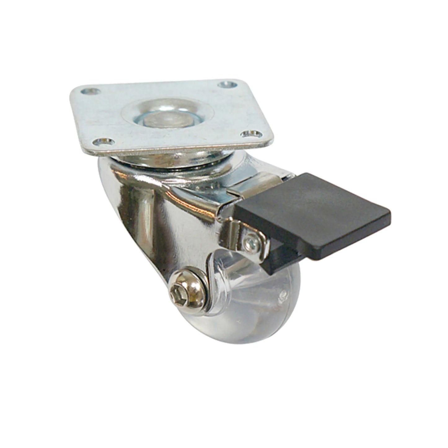 Möbelrad mit Platte und Bremse - transparent - Chrom - Ø3,5cm – Furnica
