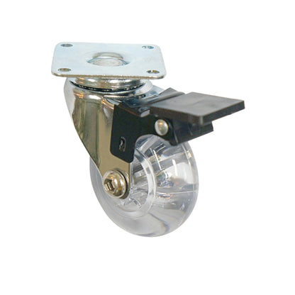 Möbelrad mit Platte und Bremse - transparent - Chrom - Ø5,0cm – Furnica