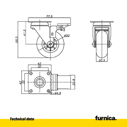 Möbelrad mit Platte und Bremse - transparent - Chrom - Ø5,0cm – Furnica