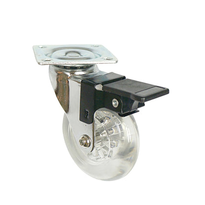 Möbelrad mit Platte und Bremse - transparent - Chrom - Ø7,5cm – Furnica