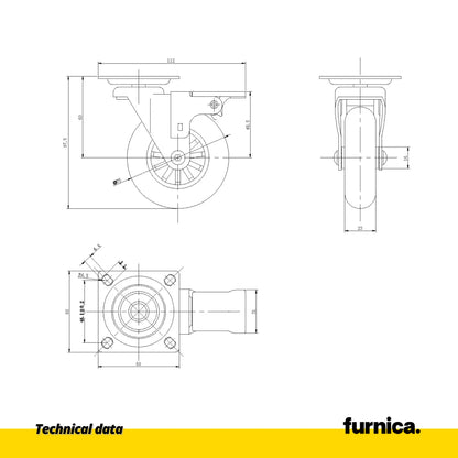 Möbelrad mit Platte und Bremse - transparent - Chrom - Ø7,5cm – Furnica