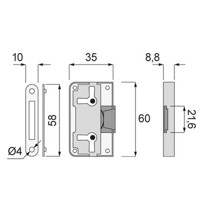 Möbelschloss 35x60mm - Satin-Nickel – Furnica