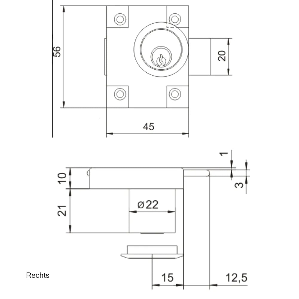 Möbelschloss Links/Rechts 22x21mm – Furnica