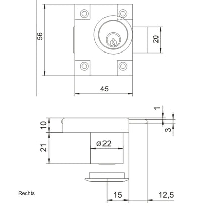 Möbelschloss Links/Rechts 22x21mm – Furnica