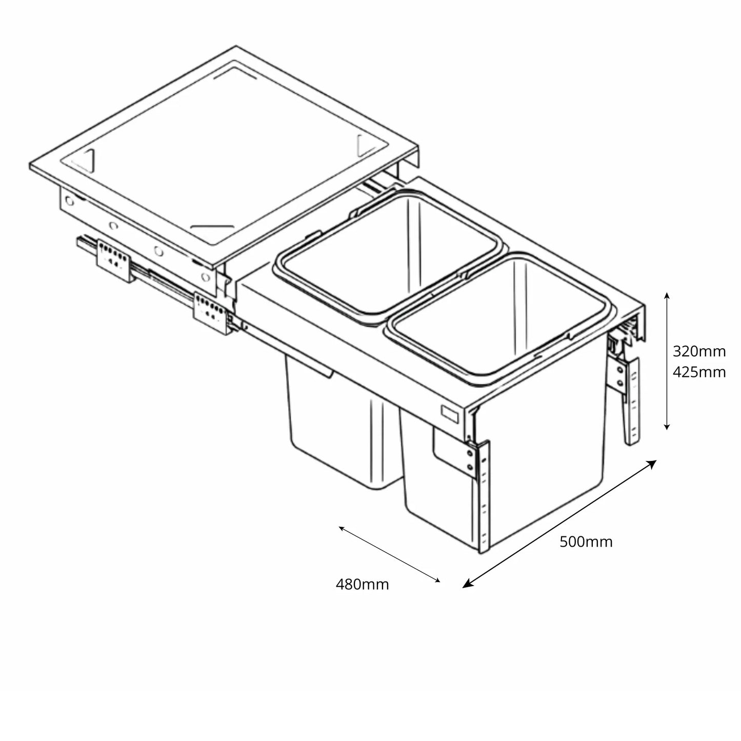 Mülleimer Küche Ausziehbar - 2x15L oder 2x20L- 50cm Küchenschrank – Furnica