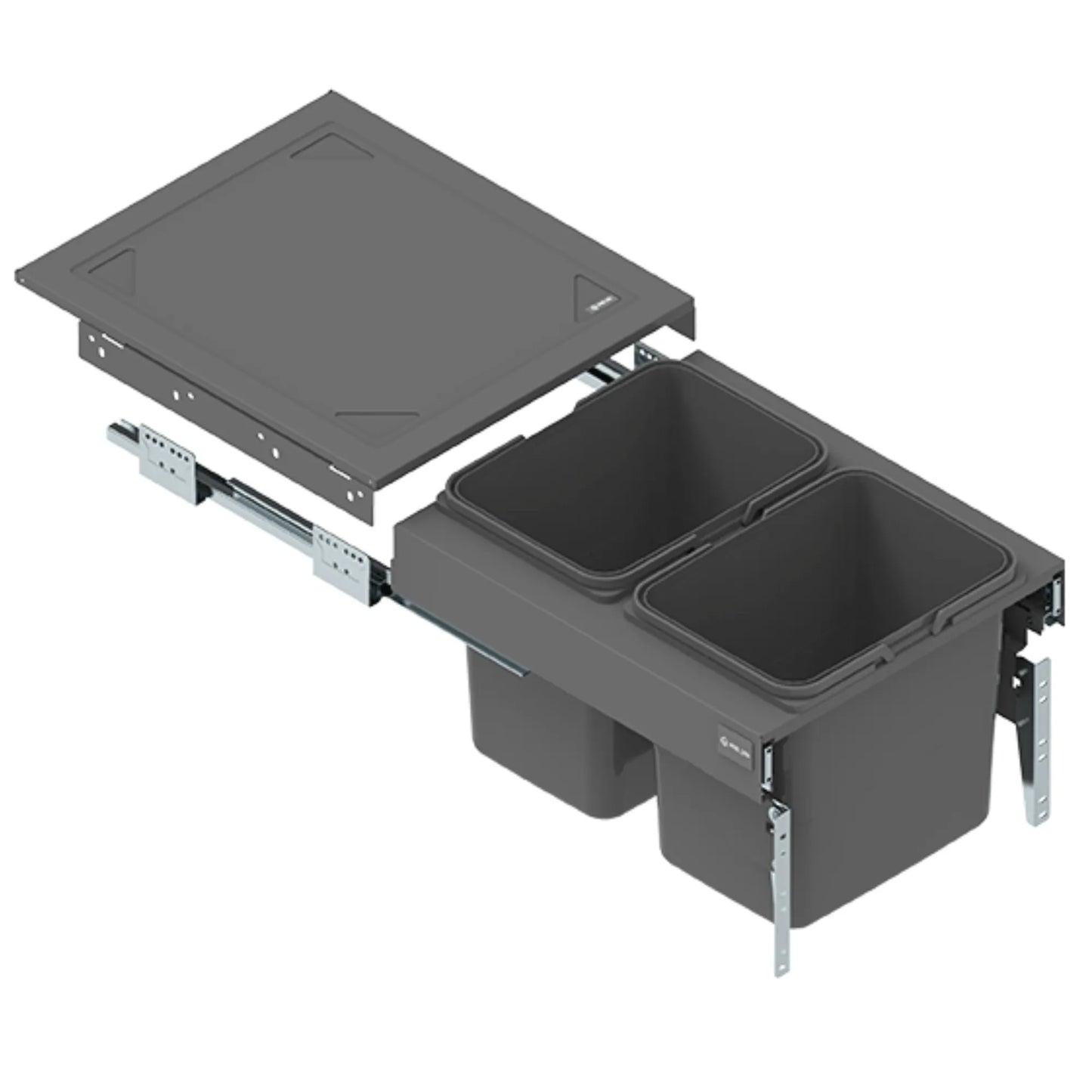 Mülleimer Mülltrennung 2 x 15L - 45cm, T = 480mm H = 320mm Küchenschrank  - Anthrazit Grau – Furnica