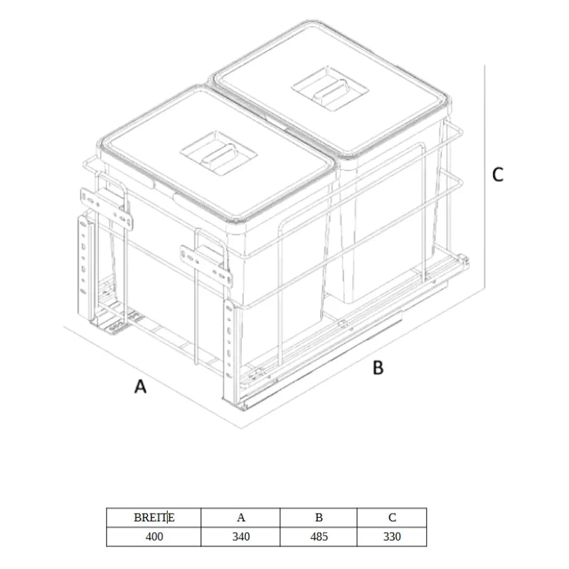 Mülleimer Mülltrennung - 2x15L - 40cm Küchenschrank – Furnica