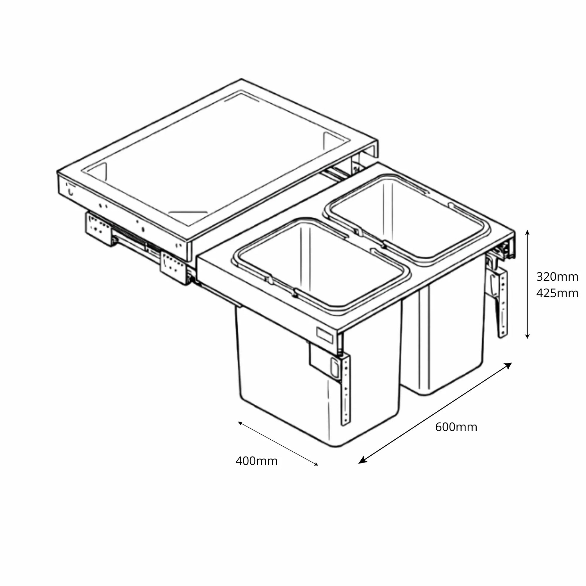 Mülleimer Mülltrennung - 2x15L oder 2x20L- 60cm Küchenschrank – Furnica