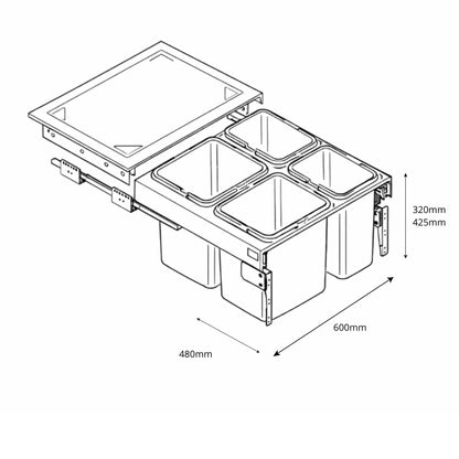 Mülleimer Mülltrennung Soft-Close (2 x 15L + 2 x 7L) oder (2 x 20L + 2 x 9L)- 60cm Küchenschrank – Furnica