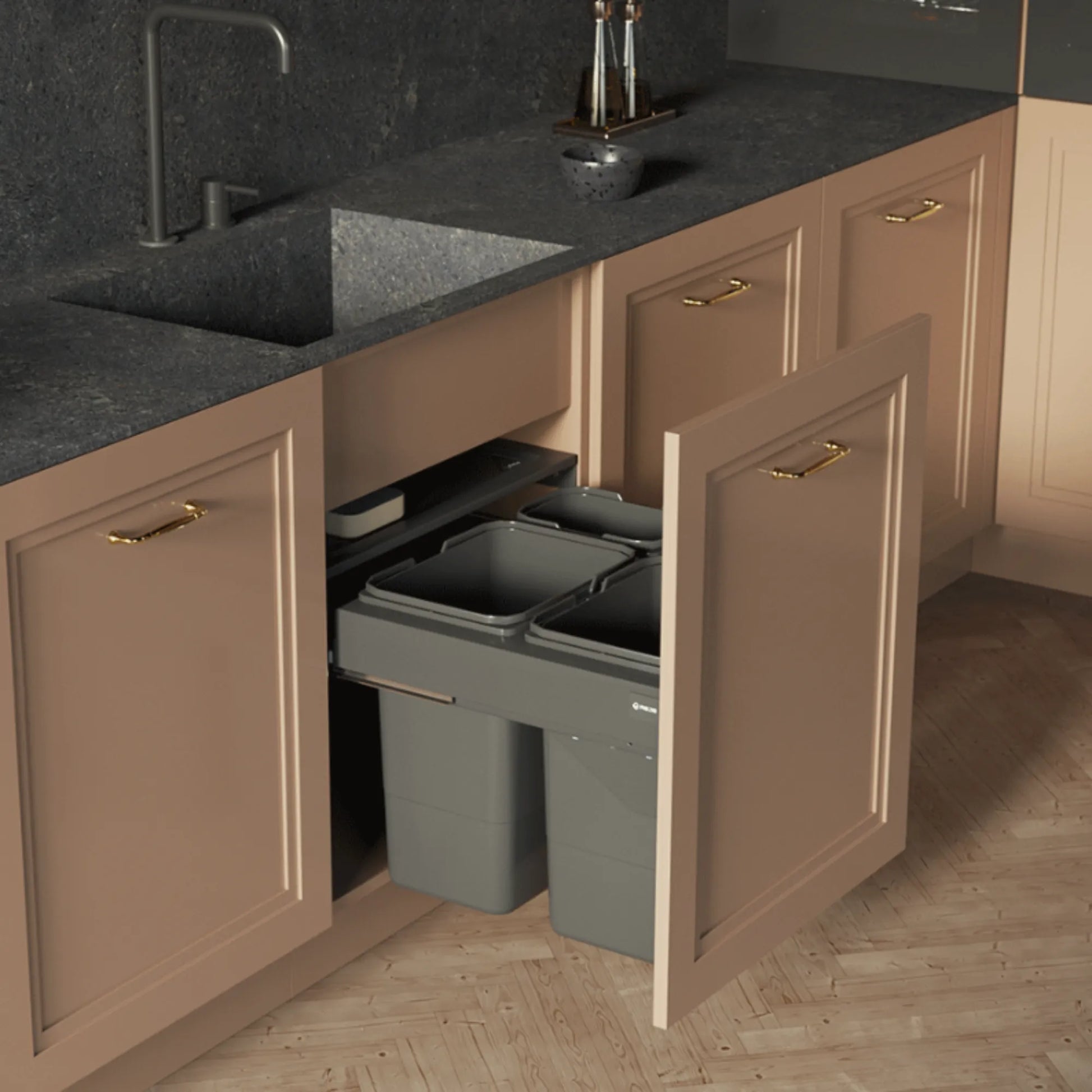 Mülleimer Mülltrennung Soft-Close (2 x 15L + 2 x 7L) oder (2 x 20L + 2 x 9L)- 60cm Küchenschrank – Furnica