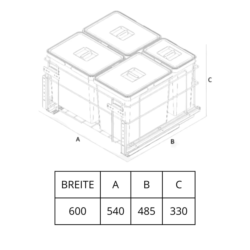 Mülleimer Mülltrennung Soft-Close 3 x 15L + 1 x 6L - 60cm Küchenschrank – Furnica