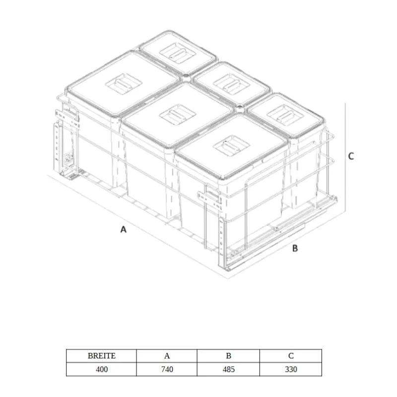 Mülleimer Mülltrennung Soft-Close 3 x 15L + 3 x 6L - 60cm Küchenschrank – Furnica