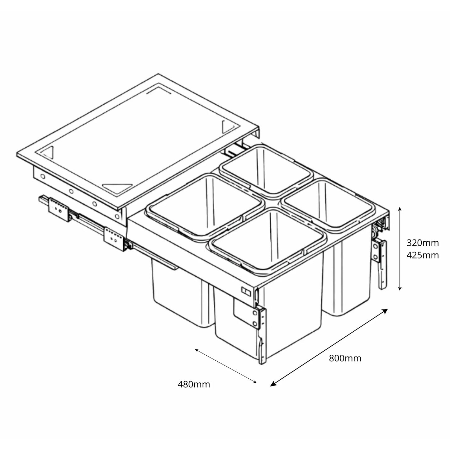 Mülleimer Mülltrennung Soft-Close 4x15L oder 4x20L - 80cm Küchenschrank – Furnica