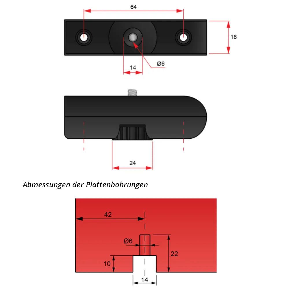Niveauregler für 18-mm-Platten, M6, Schwarz – Furnica