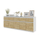 NOAH - Kommode mit 5 Schubladen und 5 Türen - Schlafzimmer Kommode Aufbewahrung Schrank Sideboard - Weiß Matt / Wotan Eiche H75cm B200cm T35cm – Furnica