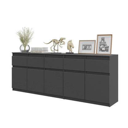 NOAH - Kommode mit 5 Schubladen und 5 Türen - Schlafzimmer Kommode Aufbewahrungsschrank Sideboard - Anthrazit H75cm B200cm T35cm – Furnica