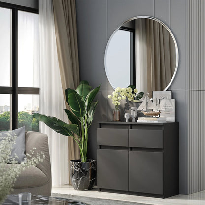 NOAH - Kommode / Sideboard mit 2 Schubladen und 2 Türen - Anthrazit Grau H75cm B80cm T35cm – Furnica