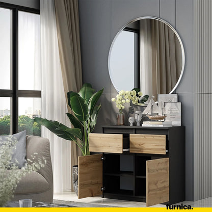 NOAH - Kommode / Sideboard mit 2 Schubladen und 2 Türen - Anthrazit Grau / Wotan Eiche H75cm B80cm T35cm – Furnica
